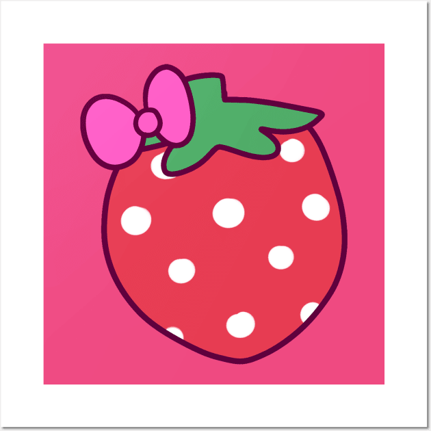 Pink Bow Strawberry Wall Art by saradaboru